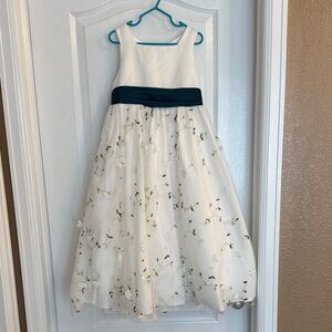 Ivory and Peacock Flower Girl Dress (Azazie) - garment bag included